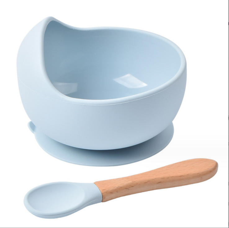 Non-Spill Waterproof Silicone Baby Feeding Bowl with Food Grade Spoon and Spoon Set