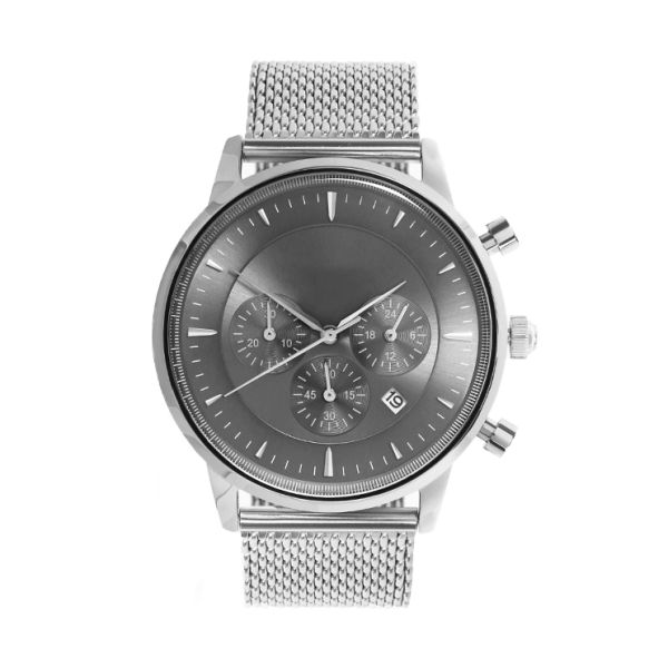 Light Grey Face Stainless Steel Wrist Watch , Mens Stainless Steel Chronograph Watches