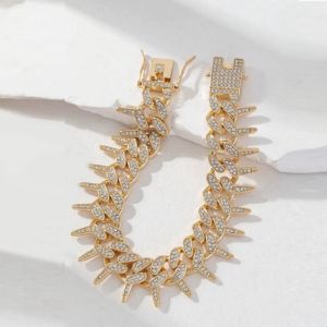 Brand New Gold Plated Men Women Cuban Necklaces Rhinestone Iced Out Curb Cuban