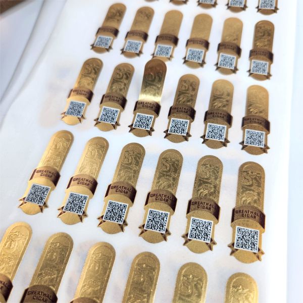 Beverage Embossed Cigar Labels Printable Water Resistant Custom Gold Foil Stickers