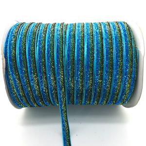 Free Samples Luxury 15mm Single Face Gold Glitter Velvet Ribbon
