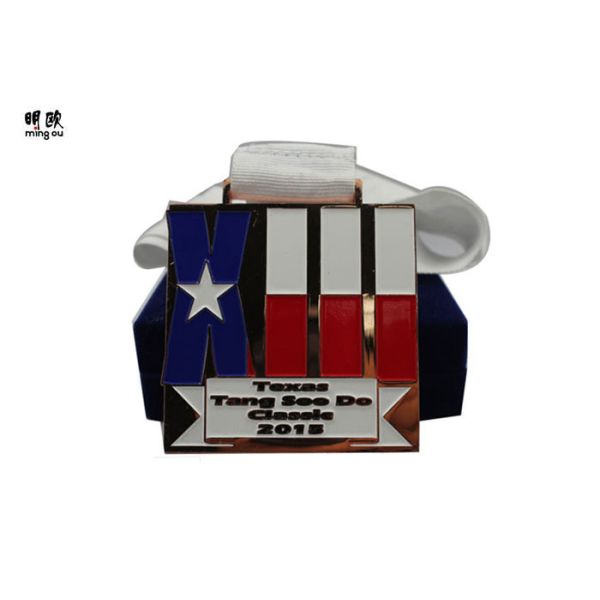 Buy Soft Enamel Design White Ribbon Lanyards Award Personalised Medallions 48g at wholesale prices