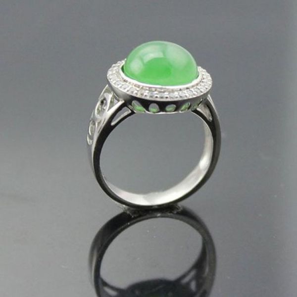 Silver Jewelry 925 Silver 11mm Round Cubic Zirconia Jade Ring (R25)