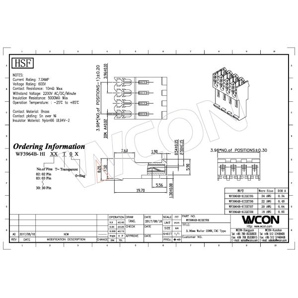 3.96MM wire to board header WAFER 4P Crimping Type T TYPE Sn Plated Without Cut PA66 ROHS