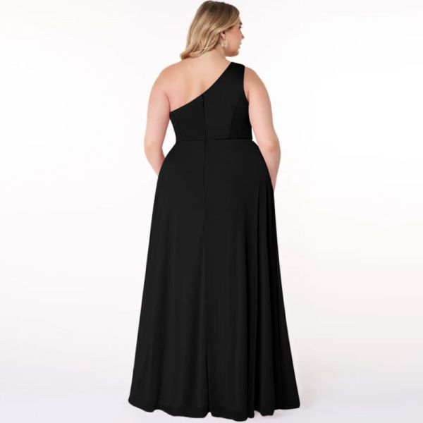 Manufacturer OEM Black Chiffon Bridesmaid Dress One-Shoulder Sleeveless A-Line Front Split Slit Sleeveless Pleated