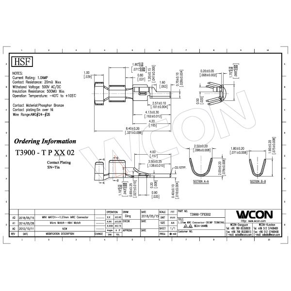 WCON Anti Jump Circuit Board Wire Connectors , Red Head Wire To Board Crimp