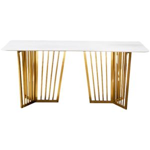 Marble Effect Luxury Dining Table And Chairs White With Stainless Steel Leg UK