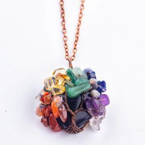 China Black Obsidian Heart Gemstone Chakra Tree Of Life Pendant Necklace on sale