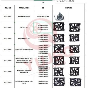 Kia Radiator Fan 12V OEM 97730-2F000 for CERATO 2004-2009