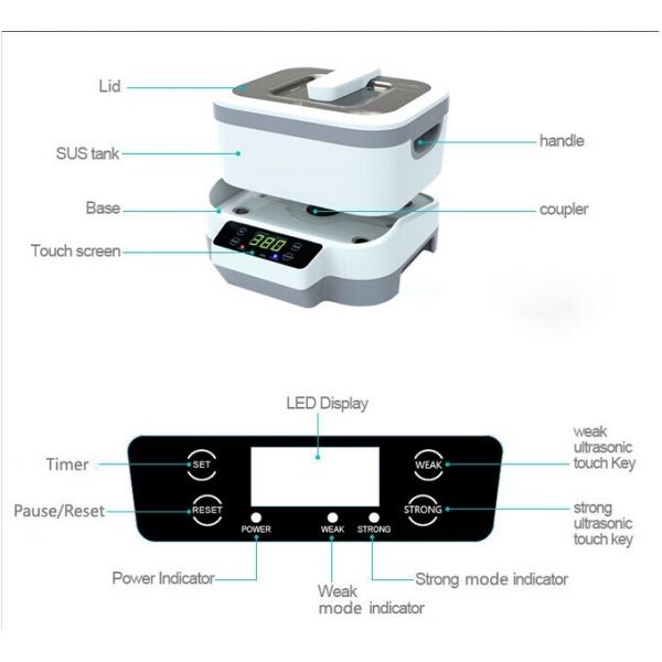 Detachable Household Ultrasonic Cleaning Machine Digital Timer 1200ml 40KHz Frequency