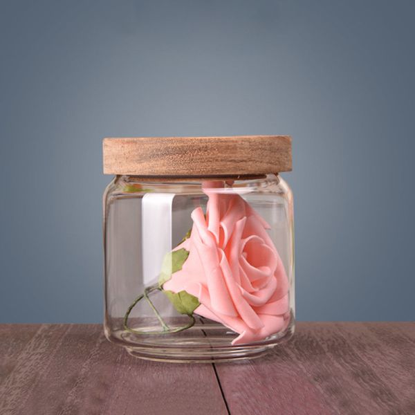 900ml Wood Cover Borosilicate Wide Mouth Glass Jars