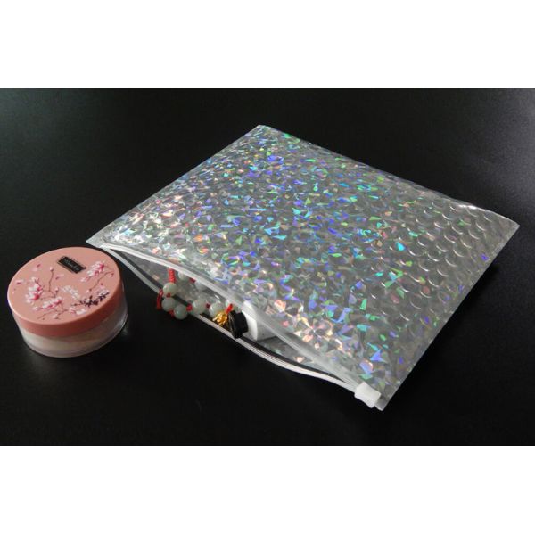 Buy Reclosable 250x180mm Shiny Holographic Slider Zipper bubble bag , Bubble for packing at wholesale prices