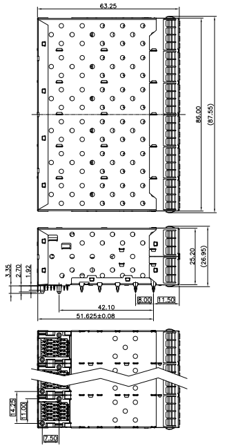 Energy Saving Fiber SFP Cage Connector 2 * 6 Ports With Grounding Pin Connector