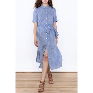 Women Casual Button Down Solid Midi Linen Dresses ladies