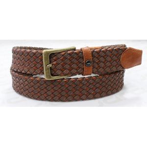 Brown Polyester / Leather Mens Braided Belts With Metal Stud On Loop 3.85cm