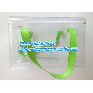 clear pvc packaging bag with handle for wine, vinyl pvc zipper gift tote bags