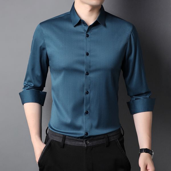 Anti-pilling Men's Long Sleeve Plain Shirts with Polyester Viscose Silk Acrylic Logo