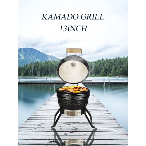 KIMSTONE Mini 13 Inch Ceramic Charcoal Grill Backyard Ceramic Casual Kamado Griller Machine