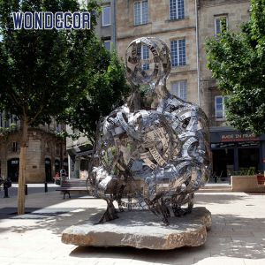 Quality Large outdoor metal art abstract ribbon hollow letter figure stainless steel sculpture for sale