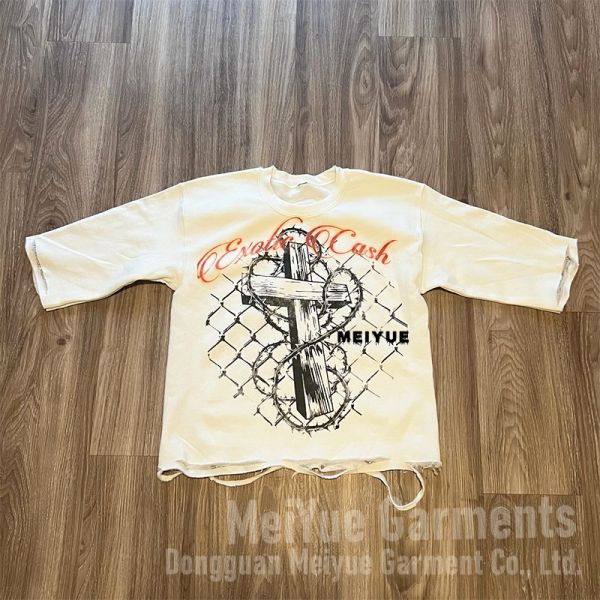 Clothing Manufacturers Custom Men Cotton Boxy Drop Shoulder Crop Distressed Acid Wash T Shirt Screen Printing Tshirts for Men