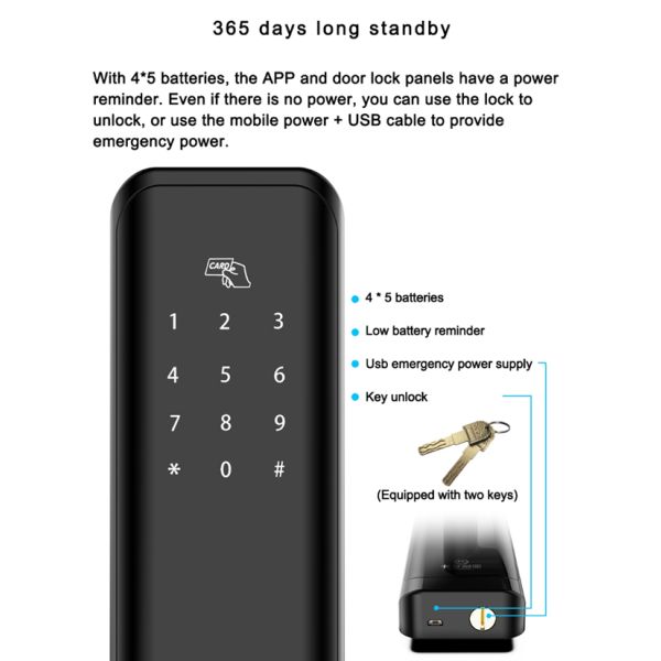 Black Bluetooth Fingerprint Door Lock With 4*1.5V AA Alkaline Battery Rfid Card Unlock
