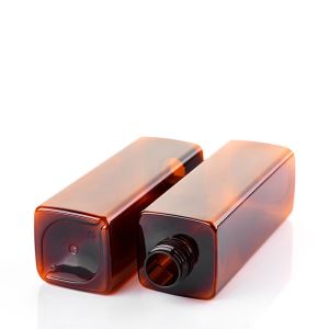 Translucent Amber PET Plastic Shampoo Bottles 260ML Square Shape For Men