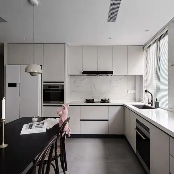 Buy 100CM Solid Gray Kitchen Cabinets With White Countertops Furniture at wholesale prices