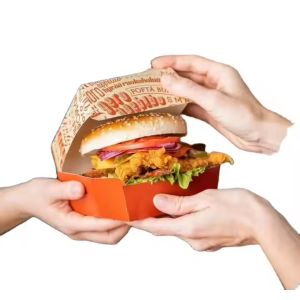 Customized Disposable Burger Box Food Grade Kraft Paper Clam Shell Takeaway
