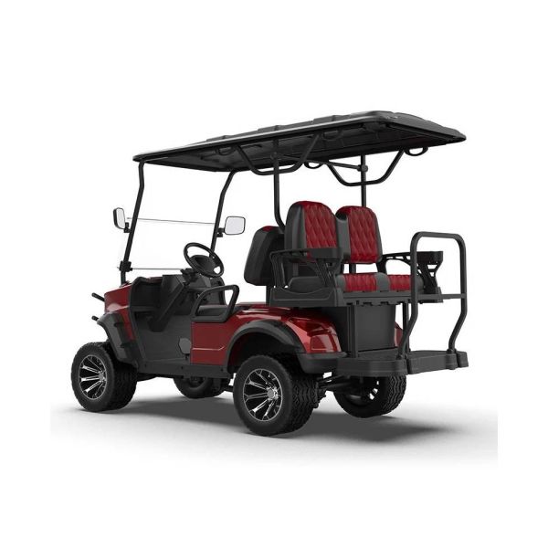 Low Profile Burgundy Color Luxury And Noble Electric 4-Seater Golf Cart 72v Lithium Battery Off-Road Tires Can Conquer All Kinds Of Rugged Roads
