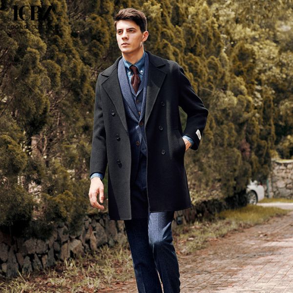 Buy Autumn and Winter Warmth Men's Black Lapel Woolen Coat for Business Casual Wear at wholesale prices