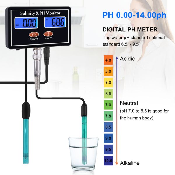 DC6V Seawater 2 In 1 Aquarium Salinity Digital PH Meter