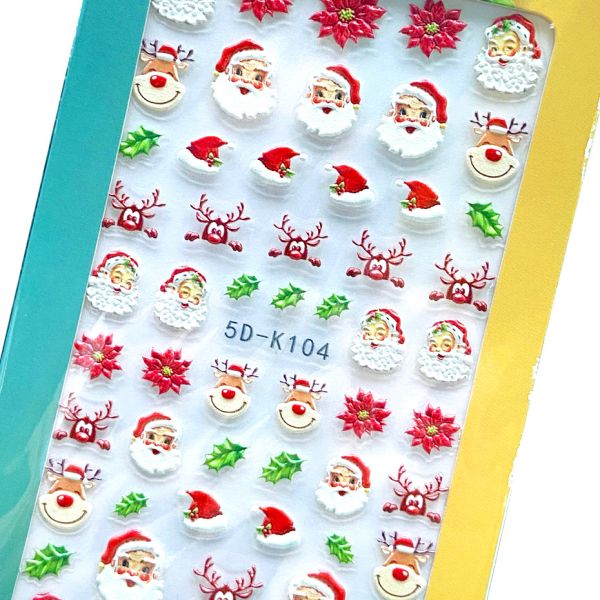 Nail Art Decoration 5D Christmas Embossed Nail Stickers White Snowflakes Sliders Sticker for Nail Salon Shop