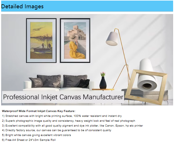 300gsm Poly Cotton Canvas Roll For Large Format Printer And Wall Art