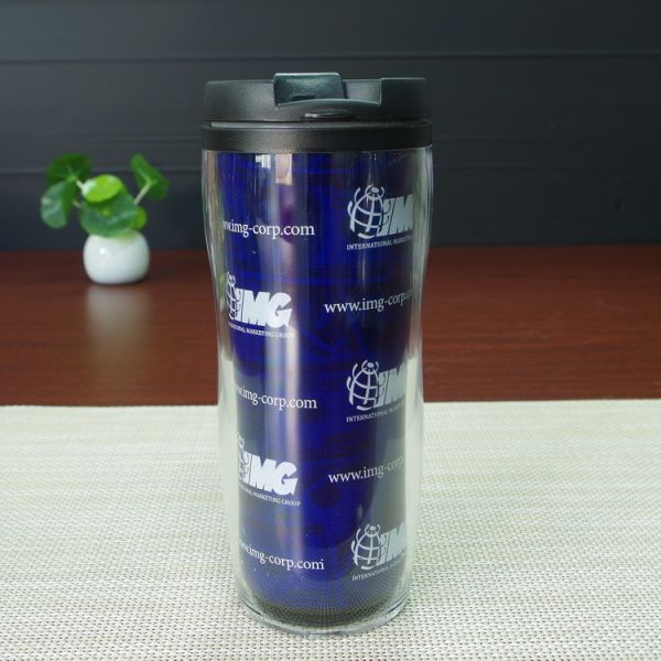 Double Wall Plastic Juice Cup Personalized Kids Mugs White Blue