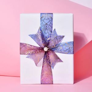 Gold Foil Chiffon Ribbon Printing Custom Logo Satin 100% Polyester For Packaging