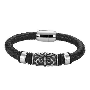 Wholesale custom fashion magnetic clasp handmade genuine mens leather bracelet