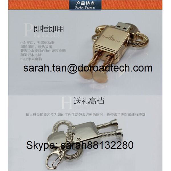 Wholesale Metal Robot USB Pen Drive with Key Chain