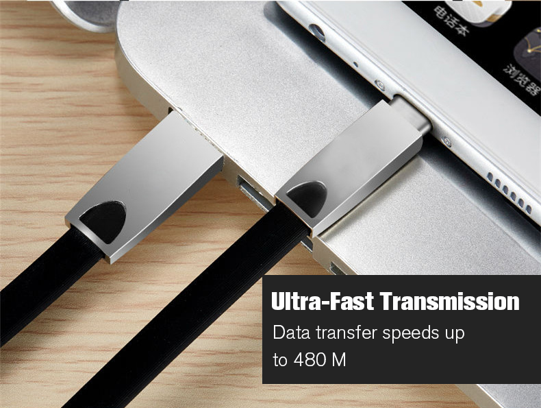 Black 2.4A Zinc alloy data cable USB 2 Triphenyl Phosphate C Cable, Speed 480mbps