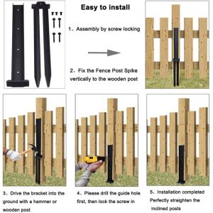 Reinforcement Fixer Anchor Ground Spike for Repairing Tilted/Broken Wood Fence