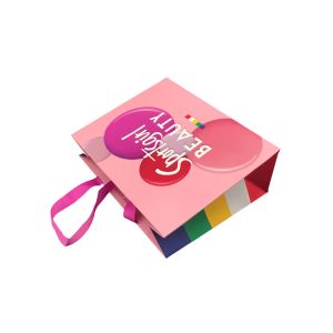Pink Fancy Present Paper Bag / Natural Paper Gift Bags Customized Logo