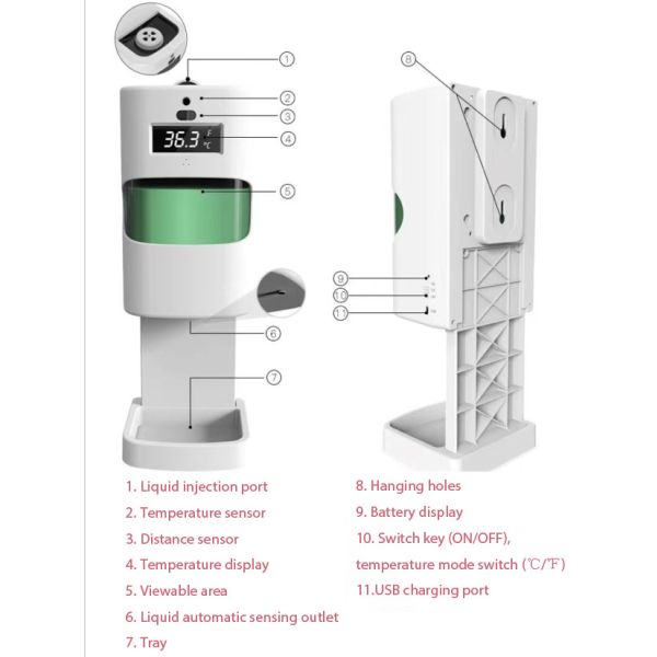 Buy DC6V 1100ml HD Display Hand Disinfectant Dispenser at wholesale prices