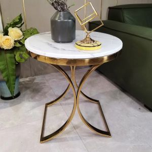 SEDIA Metal Sofa End Table With Marble Top Smooth Surface