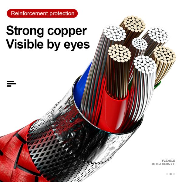 3 In 1 Nylon Braided USB Cable Flexible Phone Charging 3A 1.2M For Iphone Samsung