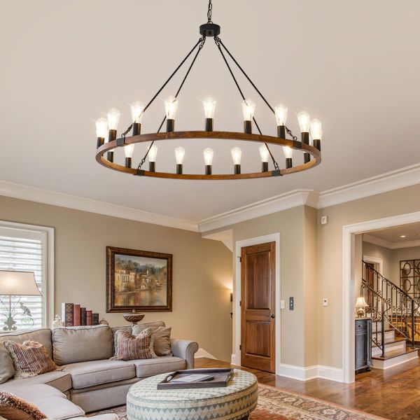 JYLIGHTING Classic American Country Crtyle Iron Dining Room High End Wooden Color Modern Pendant Light