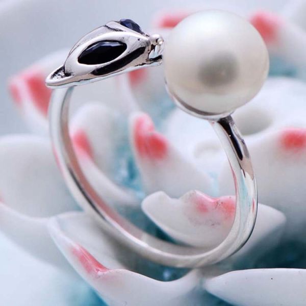 Fox Style Retro Vintage Silver Pearl Ring (057559)