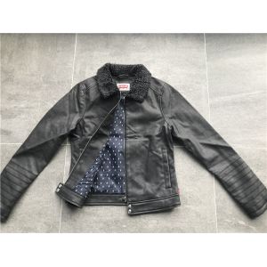 Levis Ladies' dark grey zip through pleather jacket with sherpa collar LEDO1733