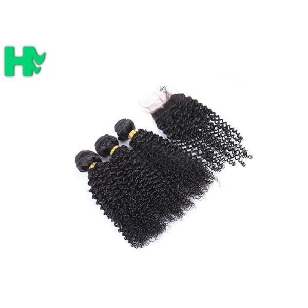 Peruvian Human Hair Kinky Curly Frontal Lace Closure With Bundles Double Weft