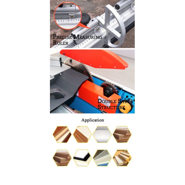 Woodworking with 8KW Double Blade Sliding Table Saw and 0-45° Blade Tilting Adjustment