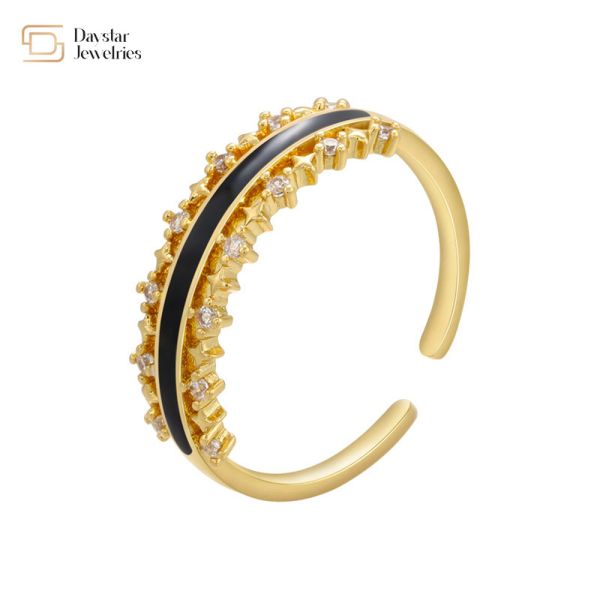 Zircon Stackable 18k Gold Plated Jewelry Enamel Diamond RingsFor Women