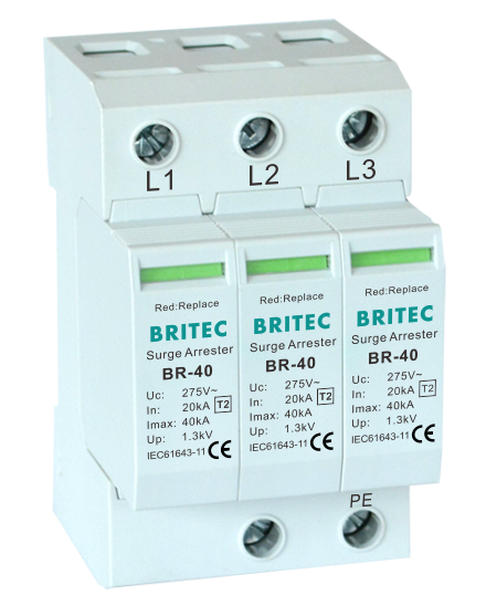 BR-40 3P Three Phase Spd Lightning Arrester Class II Surge Protector 40kA